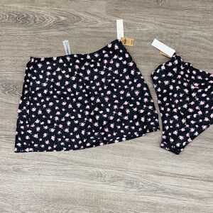 Pink Floral Swim Skirt and matching high waisted bikini bottom. NWT